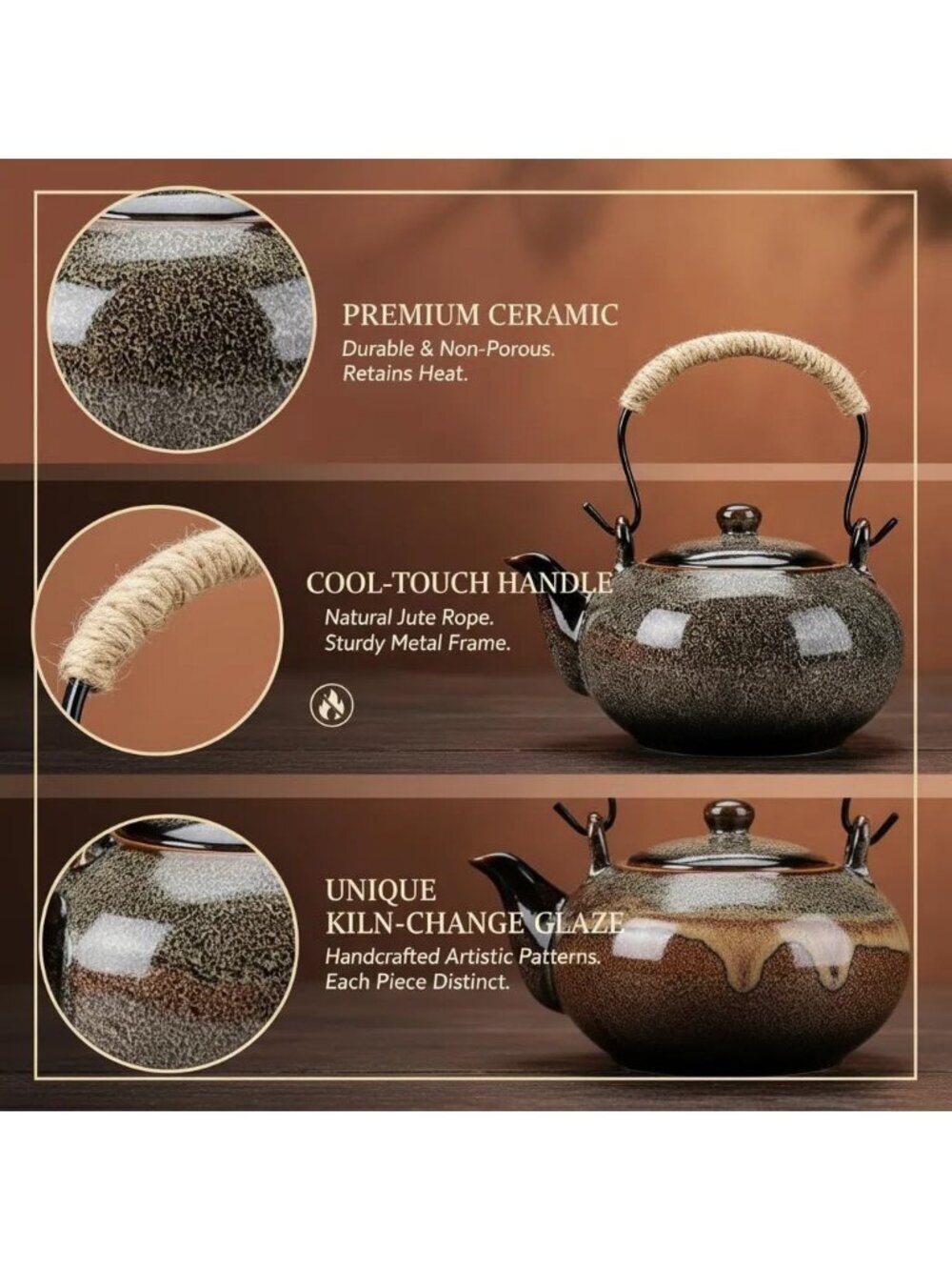 Gray Japanese Ceramic Kitchen Teapot with Infuser 25 OZ/750ml Stainless Filter - Picture 3 of 5